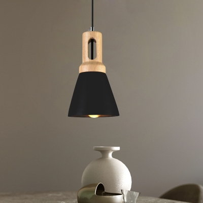 1 Head Pendant Light Fixture Industrial Bar Island Ceiling Lamp with Bell Cement Shade in Black/Grey/Red and Wood