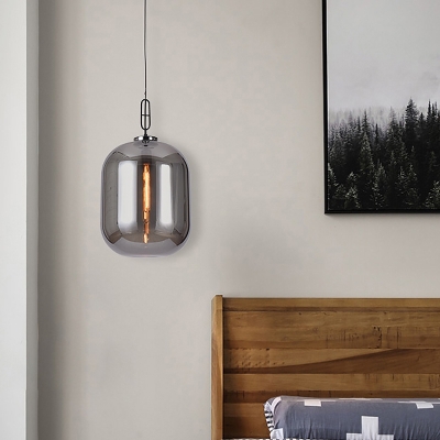 1-Light Hanging Light Kit Industrial Oblong Smoke Gray/Cognac Glass Ceiling Pendant Lamp, 10