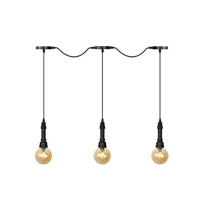 3/5/7 Lights LED Multi Ceiling Light Industrial Global Amber Glass Tandem Pendant Lamp Fixture in Black