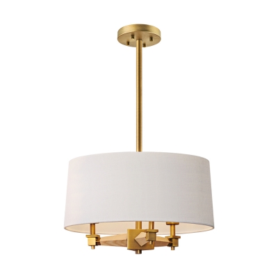 3 Lights Drum Pendant Chandelier Rural White/Light-Wood/Dark-Wood Fabric Suspended Lighting Fixture for Parlor