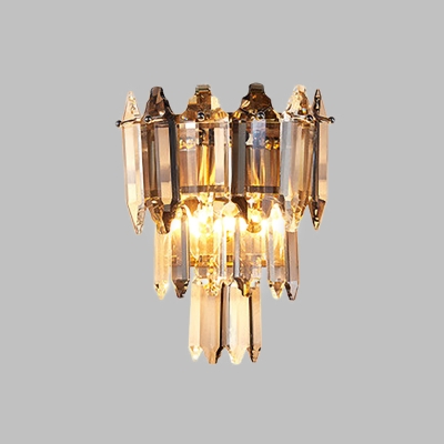 3-Tier Crystal Block Wall Light Traditional 2-Light Indoor Wall Lamp Sconce in Gold