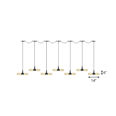 6/10/14 Bulbs LED Multi-Light Pendant Vintage Restaurant Tandem Suspension Lamp with Capsule Amber Glass Shade in Black