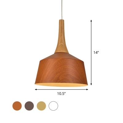 Aluminum Barn Shade Suspension Lamp Loft Style 1 Light Living Room Ceiling Pendant in White/Beige/Coffee with Wood Grip