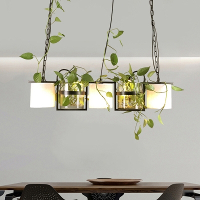 

Black 5 Heads Hanging Ceiling Light Farm Clear and Milk Glass Planter Box Pendant Light, HL619506