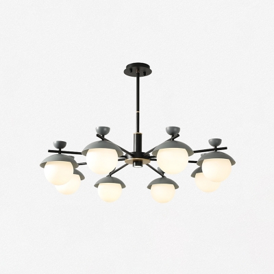 Black and Grey Radial Hanging Chandelier Modernist 8 Lights Metal Ceiling Pendant Lamp with Ball Frosted Glass Shade