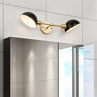 Black/Brass Bowl Wall Sconce Light Traditional Metal 2 Heads Bathroom Wall Mount Lighting Fixture