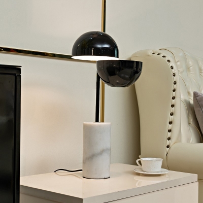 Black Dome Nightstand Lamp Modern Style 2 Heads Iron Table Lighting with Column Marble Base