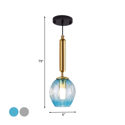 Black/Gold Finish Tulip Ceiling Light Modernist 1 Light Blue/Smoke Gray Dimpled Glass Suspended Pendant Lamp