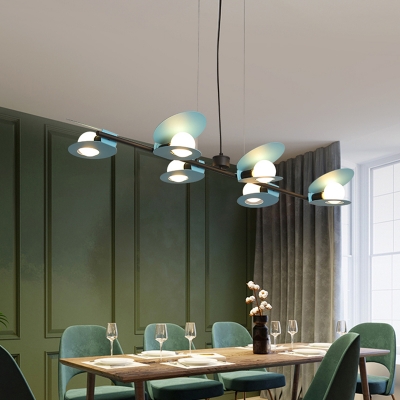 Blue Mussel Shape Island Light Fixture Modernist 6 Lights Metallic Ceiling Pendant Lamp over Dining Table