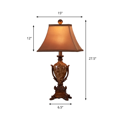 Brown 1 Light Nightstand Lamp Traditional Fabric Pagoda Table Light with Vase Pedestal