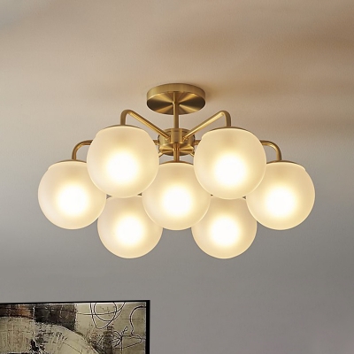 Bubble Matte Glass Flushmount Lighting Contemporary 7 Bulbs Brass Semi Flush Ceiling Light for Loft House