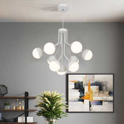 Bulbs Dining Room Pendant Chandelier Contemporary White 2 Tiers Suspension Lighting with Ball Acrylic Shade