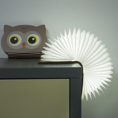 Cartoon Owl/Cat/Rabbit Shape Night Lamp Wood LED Bedroom Book Folding Light in White with Paper Shade
