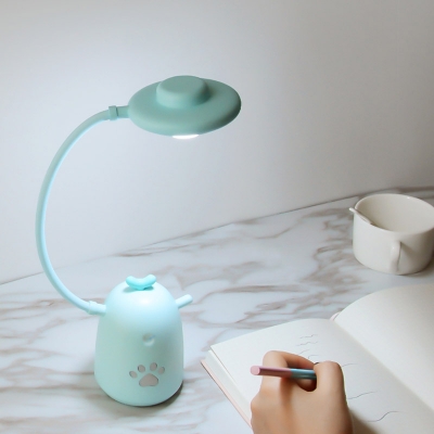 Cartoon UFO Flexible Night Table Light Plastic LED Bedroom Reading Lamp in Pink/Yellow/Blue with Coo Chicken Base