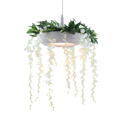 Cascading Flower Bedroom Drop Pendant Lodge Style Iron Single Pink/White/Purple Hanging Lamp Kit