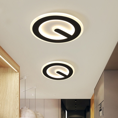 Circular Hallway Flush Mount Lighting Acrylic LED Minimalist Flush Lamp Fixture in Black, White/Warm Light