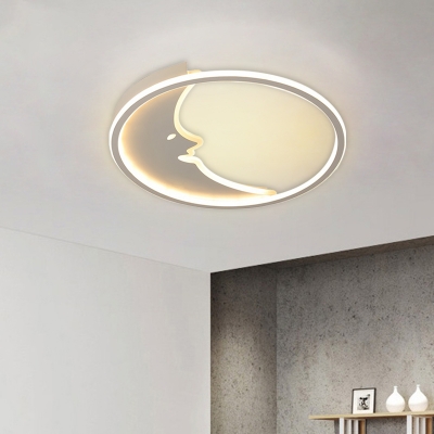 Creative LED Flush Mount Lamp White Crescent Ceiling Light with Acrylic Shade in Warm/White Light