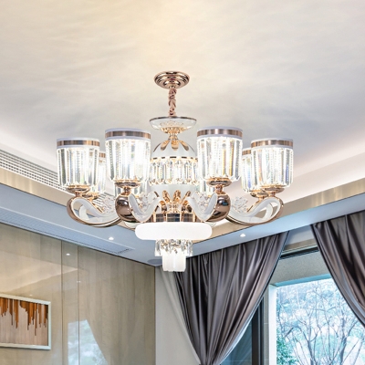 Crystal Block Bell Chandelier Light Modernist 6/8 Bulbs Living Room Hanging Ceiling Lamp in Gold