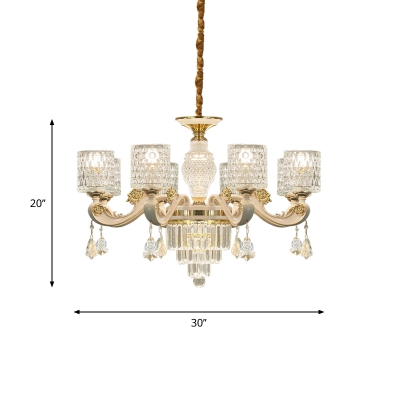 Crystal Cylindrical Hanging Chandelier Modernist 6/8 Lights Dining Room Ceiling Pendant Lamp in Gold