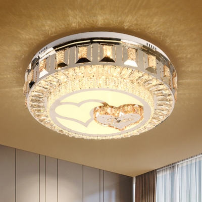 Crystal Prism Ring Ceiling Lighting Modern LED Bedroom Flush Light with Double Heart Pattern in Chrome