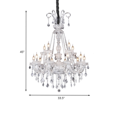 Curvy Arm Clear Crystal Suspension Light Traditional 15 Lights Living Room Chandelier Lamp