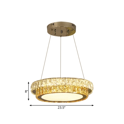 Dual-Layered Crystal Chandelier Modern LED Dining Room Ceiling Light in Gold, 16