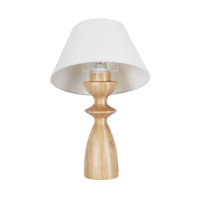 Fabric Barrel Reading Light Modernist 1 Light White Table Lamp with Urn Wood Base