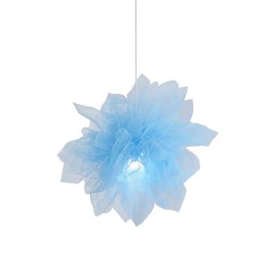 Floral Bedroom Hanging Light Kit Sheer 1 Bulb Contemporary Suspended Pendant Lamp in White/Pink/Blue, 18