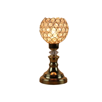 Gold 1 Bulb Night Light Traditional Beveled Crystal Sphere Nightstand Lamp for Bedroom