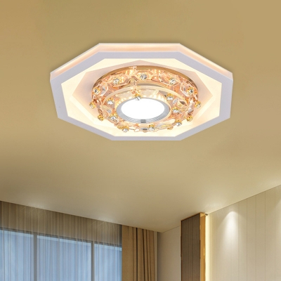 Hexagon Porch Ceiling Flush Modernist Acrylic LED White Flush Mount Light with Crystal Accent