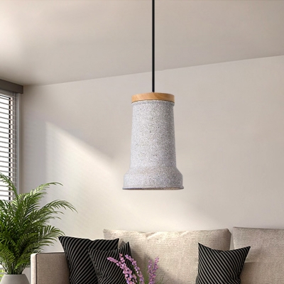 Industrial Cylinder Hanging Ceiling Light 1-Head Cement Pendant Lamp Fixture in Black/Grey/White and Wood