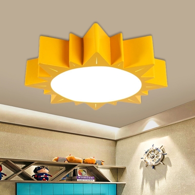 Kids Style Ceiling Mounted Fixture Yellow/Blue/Red Sun Shaped Flush Mount Lamp with Acrylic Shade