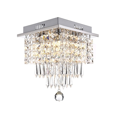 LED Layered Square Flush Mount Modern Chrome K9 Crystal Close to Ceiling Lighting Fixture