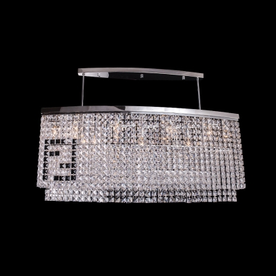 Linear Crystal Island Light Fixture Modern 6 Bulbs Dining Room Pendant Lamp in Chrome