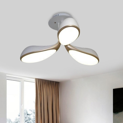 Modernist Oval Semi Flush Lamp Metallic 3 Heads Bedroom LED Close to Ceiling Lighting in White
