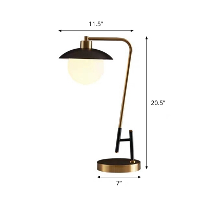 Sphere Night Table Light Post Modern Opal Glass 1 Light Black and Gold Desk Lamp with Dome Shade