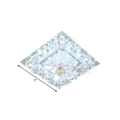 Square Clear Crystal Ceiling Flush Modern LED Entry Flush Mount Spotlight in Warm/White Light