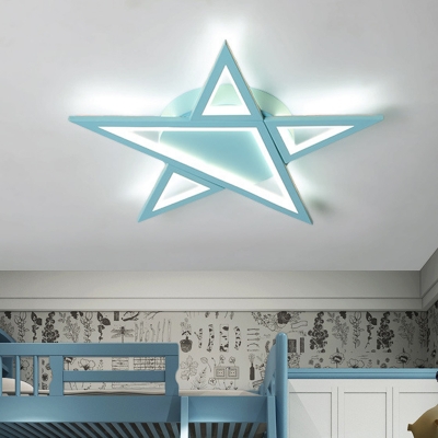 Star Shaped Flush Ceiling Light Fixture Minimalist Acrylic Blue/Pink LED Flush Mount for Bedroom