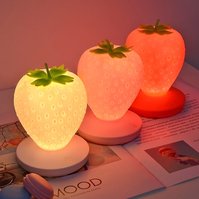Strawberry Shape Bedroom Night Table Light Plastic Creative LED Night Lamp in White/Red/Pink