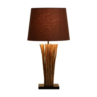Tapering Wood Strip Table Lamp Contemporary 1-Light Coffee Nightstand Light with Cotton Shade