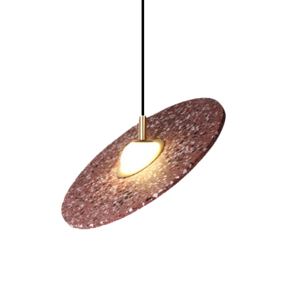 Terrazzo Round Disc Hanging Lighting Modernist 1-Bulb Ceiling Pendant Lamp in White/Pink for Clothes Shop