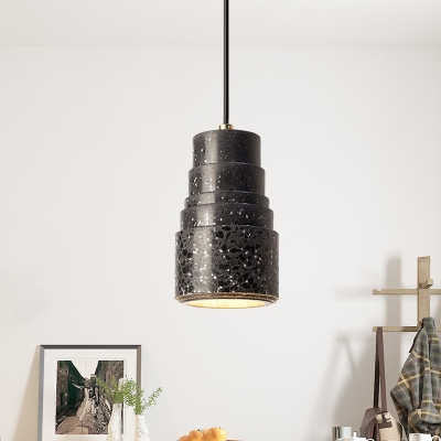Terrazzo Tiered Tube Down Lighting Nordic 1-Light Hanging Ceiling Lamp in Black for Bedside