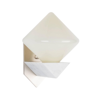 Triangle Marble Wall Light Modern 1 Bulb White Wall Mount Sconce with Diamond Opal Glass Shade