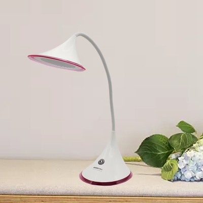Trumpet Plastic Table Light Modernist White and Blue/Pink LED Reading Lamp with Plug-In Cord