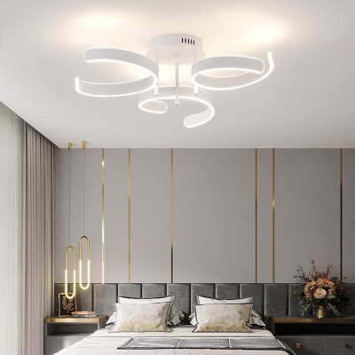 White 3-Arc Semi Mount Lighting Minimalist LED Acrylic Close to Ceiling Lamp, White/Warm Light