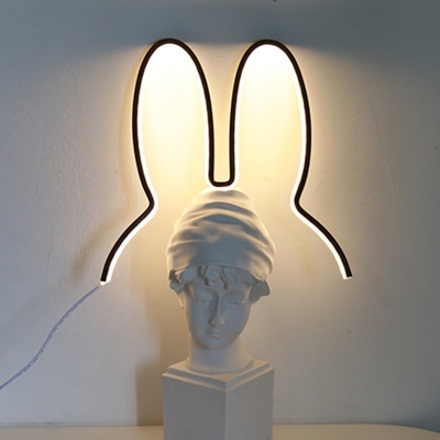 White/Black Rabbit Frame Flush Wall Sconce Cartoon LED Acrylic Wall Mounted Light Fixture