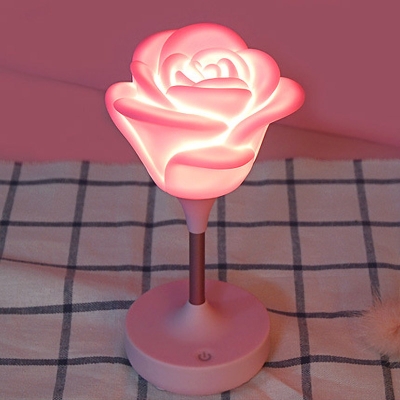 White/Pink Finish Rose-Like Night Light Creative LED Plastic Rechargeable Night Table Lamp