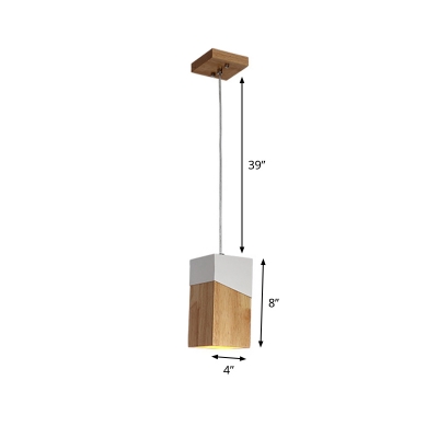 Wood Box Pendulum Light Nordic 1 Head Beige-White Ceiling Pendant Lamp for Bedroom