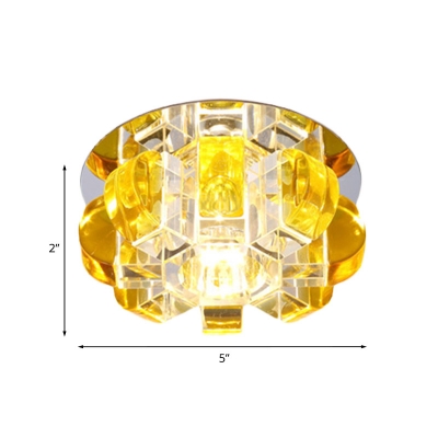 Yellow LED Ceiling Lamp Minimalist Crystal Block Floral Flush Mount in Warm/White/Multi Color Light