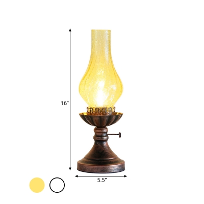 1-Bulb Table Light Farm Style Bedroom Desk Lighting with Vase Yellow/Clear Crackle Glass Shade